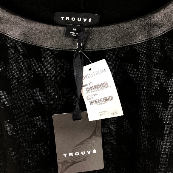 NWT Trouve M Shimmer Houndstooth Faux Leather Top - Picture 4 of 8